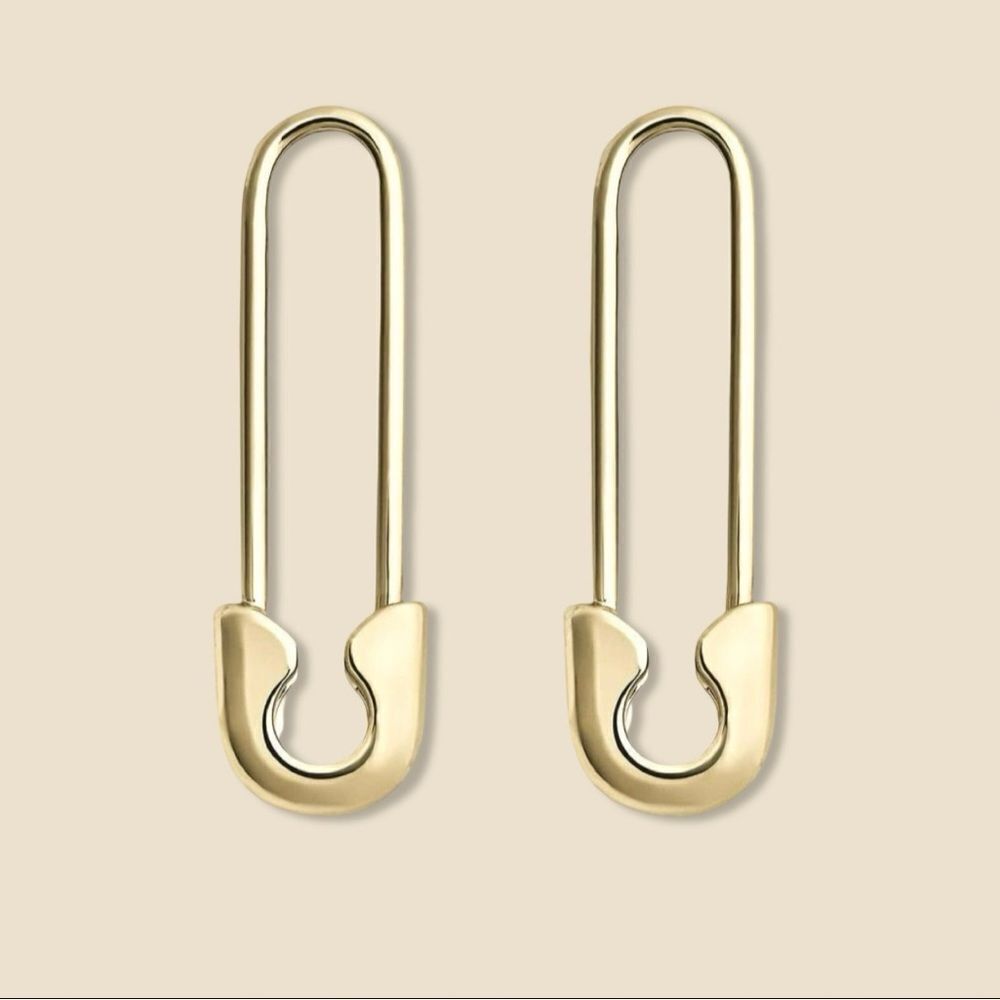 14k Real Gold Safety Pin earrings | Solid Gold Safety Pin Earrings | Minimal |